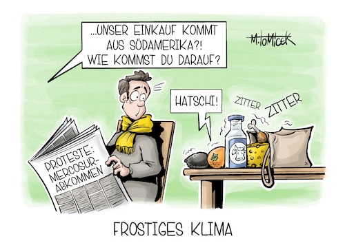 Cartoon: Frostiges Klima (medium) by Mirco Tomicek tagged mercosur,freihandelsabkommen,abkommen,handel,wirtschaft,agrar,landwirtschaft,landwirte,landwirt,proteste,protest,demo,demos,klima,eis,schnee,glätte,kälte,glatteis,winter,frieren,südamerika,karikatur,cartoon,pressekarikatur,mirco,tomicek,mercosur,freihandelsabkommen,abkommen,handel,wirtschaft,agrar,landwirtschaft,landwirte,landwirt,proteste,protest,demo,demos,klima,eis,schnee,glätte,kälte,glatteis,winter,frieren,südamerika,karikatur,cartoon,pressekarikatur,mirco,tomicek