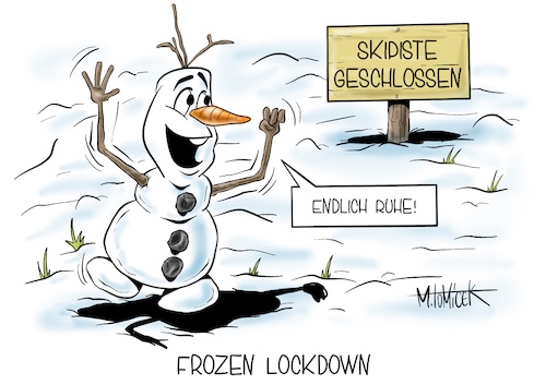 Cartoon: Frozen Lockdown (medium) by Mirco Tomicek tagged ski,skigebiete,skipiste,piste,skifahren,winterurlaub,urlaub,winter,weihnachten,wintersport,lockdown,shutdown,maßnahmen,coronamaßnahmen,geschlossen,schließung,schnee,schneesport,eis,skilanglauf,snowborden,snowboarding,sport,weihnachtsurlaub,weihnachtsferien,frozen,disney,olaf,schneemann,kontaktverbot,kontaktbeschränkung,beschränkung,regeln,coronaregeln,virus,karikatur,cartoon,pressekarikatur,mirco,tomicek,ski,skigebiete,skipiste,piste,skifahren,winterurlaub,urlaub,winter,weihnachten,wintersport,lockdown,shutdown,maßnahmen,coronamaßnahmen,geschlossen,schließung,schnee,schneesport,eis,skilanglauf,snowborden,snowboarding,sport,weihnachtsurlaub,weihnachtsferien,frozen,disney,olaf,schneemann,kontaktverbot,kontaktbeschränkung,beschränkung,regeln,coronaregeln,virus,karikatur,cartoon,pressekarikatur,mirco,tomicek