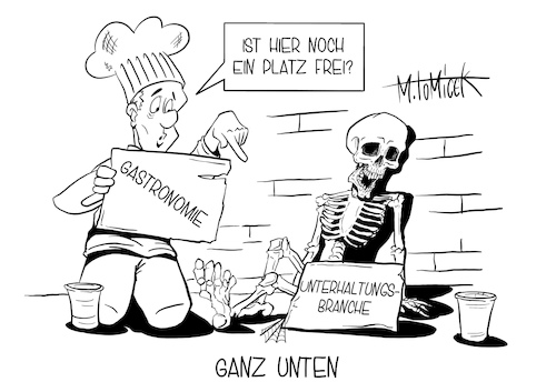 Cartoon: Ganz unten (medium) by Mirco Tomicek tagged angela,merkel,schließung,gastronomie,unterhaltung,unterhaltungsbranche,branche,maßnahmen,maßnahme,corona,gipfel,covid19,november,gastro,gastronomiebetriebe,betriebe,lockdown,shutdown,lock,down,schließen,küche,restaurants,bars,kneipen,musiker,bands,künstler,bühne,tontechniker,karikatur,cartoon,pressekarikatur,mirco,tomicek,angela,merkel,schließung,gastronomie,unterhaltung,unterhaltungsbranche,branche,maßnahmen,maßnahme,corona,gipfel,covid19,november,gastro,gastronomiebetriebe,betriebe,lockdown,shutdown,lock,down,schließen,küche,restaurants,bars,kneipen,musiker,bands,künstler,bühne,tontechniker,karikatur,cartoon,pressekarikatur,mirco,tomicek