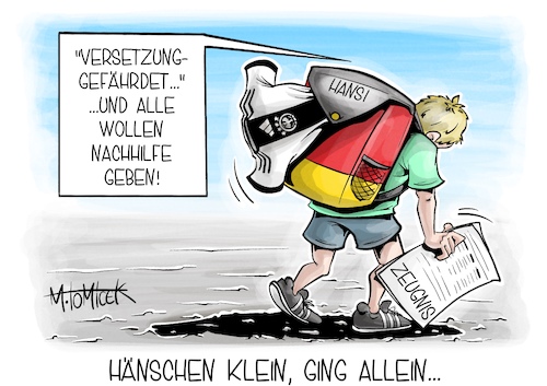 Cartoon: Hänschen klein ging allein (medium) by Mirco Tomicek tagged hansi,flick,deutschland,nationalmannschaft,mannschaft,fußball,fußballer,trainer,nationaltrainer,nationalelf,spiel,fußballspiel,zeugnis,zeugnisse,ferien,sommer,sommerferien,zeugnisausgabe,schule,schüler,karikatur,pressekarikatur,cartoon,mirco,tomicek,hansi,flick,deutschland,nationalmannschaft,mannschaft,fußball,fußballer,trainer,nationaltrainer,nationalelf,spiel,fußballspiel,zeugnis,zeugnisse,ferien,sommer,sommerferien,zeugnisausgabe,schule,schüler,karikatur,pressekarikatur,cartoon,mirco,tomicek