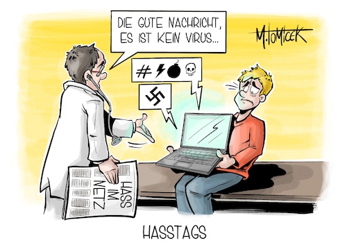 Cartoon: Hasstags (medium) by Mirco Tomicek tagged hass,im,netz,hetze,rechtsextremismus,rechts,extremismus,gewalt,beleidigungen,beleidigen,prävention,schutz,schutzmaßnahmen,familie,familienministerin,paus,internet,medien,cartoon,karikatur,pressekarikatur,mirco,tomicek,hass,im,netz,hetze,rechtsextremismus,rechts,extremismus,gewalt,beleidigungen,beleidigen,prävention,schutz,schutzmaßnahmen,familie,familienministerin,paus,internet,medien,cartoon,karikatur,pressekarikatur,mirco,tomicek