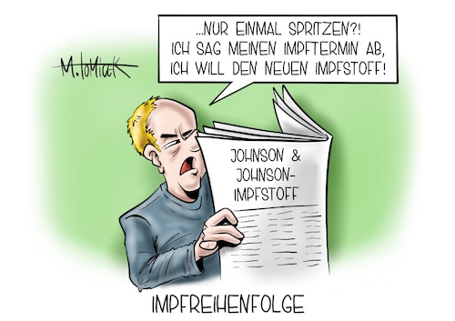 Cartoon: Impfreihenfolge (medium) by Mirco Tomicek tagged johnson,and,impfstoff,impfmittel,impfe,impfungen,impfreihenfolge,impfplan,impfstrategie,ema,europäische,arzneimittelbehörde,serum,grünes,licht,union,vier,impfstoffe,nebenwirkungen,einmal,spritzen,impftermin,deutschland,impfdosis,verabreichen,corona,covid19,pandemie,lockdown,virus,cartoon,karikatur,pressekarikatur,mirco,tomicek,johnson,and,impfstoff,impfmittel,impfe,impfungen,impfreihenfolge,impfplan,impfstrategie,ema,europäische,arzneimittelbehörde,serum,grünes,licht,union,vier,impfstoffe,nebenwirkungen,einmal,spritzen,impftermin,deutschland,impfdosis,verabreichen,corona,covid19,pandemie,lockdown,virus,cartoon,karikatur,pressekarikatur,mirco,tomicek