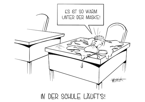 Cartoon: In der Schule läufts (medium) by Mirco Tomicek tagged schule,schulstart,schulbeginn,schüler,lehrer,kollegium,unterricht,präsenzunterricht,maskenpflicht,masken,pflicht,nrw,corona,covid19,virus,hitze,hitzewelle,sommer,sonne,wärme,warm,klima,heiß,schwitzen,neuinfektionen,infektion,schulaufgaben,cartoon,karikatur,mirco,tomicek,schule,schulstart,schulbeginn,schüler,lehrer,kollegium,unterricht,präsenzunterricht,maskenpflicht,masken,pflicht,nrw,corona,covid19,virus,hitze,hitzewelle,sommer,sonne,wärme,warm,klima,heiß,schwitzen,neuinfektionen,infektion,schulaufgaben,cartoon,karikatur,mirco,tomicek