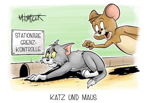 Cartoon: Katz und Maus (medium) by Mirco Tomicek tagged nancy,faeser,innenministerin,stationäre,grenzen,grenzkontrolle,grenzkontrollen,kontrollen,gdp,gewerkschaft,der,polizei,kritik,schleuser,flüchtlinge,tschechien,polen,tom,und,jerry,karikatur,pressekarikatur,cartoon,mirco,tomicek,nancy,faeser,innenministerin,stationäre,grenzen,grenzkontrolle,grenzkontrollen,kontrollen,gdp,gewerkschaft,der,polizei,kritik,schleuser,flüchtlinge,tschechien,polen,tom,und,jerry,karikatur,pressekarikatur,cartoon,mirco,tomicek