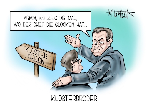 Cartoon: Klosterbrüder (medium) by Mirco Tomicek tagged csu,landesgruppe,zweitägige,sommerklausur,oberbayerischen,kloster,seeon,armin,laschet,markus,söder,cdu,union,bundeskanzler,kanzlerkandidat,bundestagswahl,wahlen,wahl,klosterbrüder,politik,wahlkampf,cartoon,karikatur,pressekarikatur,mirco,tomicek,csu,landesgruppe,zweitägige,sommerklausur,oberbayerischen,kloster,seeon,armin,laschet,markus,söder,cdu,union,bundeskanzler,kanzlerkandidat,bundestagswahl,wahlen,wahl,klosterbrüder,politik,wahlkampf,cartoon,karikatur,pressekarikatur,mirco,tomicek