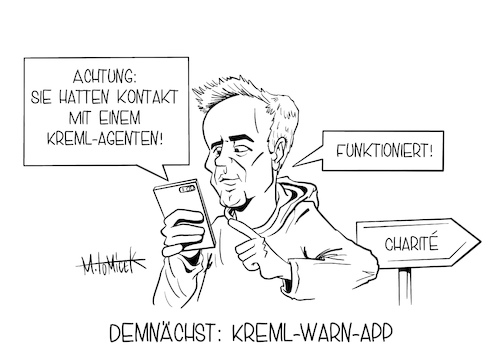 Cartoon: Kreml-Warn-App (medium) by Mirco Tomicek tagged kreml,alexej,nawalny,russland,kremlkritiker,putin,moskau,vergiftet,vergiftung,berlin,berliner,charite,kritiker,tee,corona,warn,app,covid19,test,positiv,warnung,smartphone,100,tage,cartoon,karikatur,mirco,tomicek,kreml,alexej,nawalny,russland,kremlkritiker,putin,moskau,vergiftet,vergiftung,berlin,berliner,charite,kritiker,tee,corona,warn,app,covid19,test,positiv,warnung,smartphone,100,tage,cartoon,karikatur,mirco,tomicek