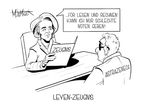 Cartoon: Leyen-Zeugnis (medium) by Mirco Tomicek tagged eu,kommissionschefin,ursula,von,der,leyen,europa,kommission,corona,impfstrategie,strategie,impfung,impfstoff,impfen,impfungen,europäische,union,verteidigt,hersteller,astrazeneca,astra,zeneca,lieferung,lieferzusage,wirksamkeit,wirkung,alter,zeugnis,zeugnisse,schule,schulen,schüler,zwischenzeugnis,zwischen,covid19,virus,viren,pandemie,lockdown,shutdown,cartoon,karikatur,pressekarikatur,mirco,tomicek,eu,kommissionschefin,ursula,von,der,leyen,europa,kommission,corona,impfstrategie,strategie,impfung,impfstoff,impfen,impfungen,europäische,union,verteidigt,hersteller,astrazeneca,astra,zeneca,lieferung,lieferzusage,wirksamkeit,wirkung,alter,zeugnis,zeugnisse,schule,schulen,schüler,zwischenzeugnis,zwischen,covid19,virus,viren,pandemie,lockdown,shutdown,cartoon,karikatur,pressekarikatur,mirco,tomicek