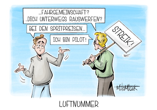 Cartoon: Luftnummer (medium) by Mirco Tomicek tagged lufthansa,pilotenstreiks,pilotenstreik,piloten,streik,streiks,warnstreiks,flugzeug,ölpreise,benzinpreise,energiepreise,benzin,öl,tanken,tankstelle,autofahren,fahrgemeinschaft,karikatur,pressekarikatur,cartoon,mirco,tomicek,lufthansa,pilotenstreiks,pilotenstreik,piloten,streik,streiks,warnstreiks,flugzeug,ölpreise,benzinpreise,energiepreise,benzin,öl,tanken,tankstelle,autofahren,fahrgemeinschaft,karikatur,pressekarikatur,cartoon,mirco,tomicek