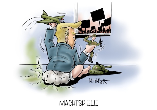 Cartoon: Machtspiele (medium) by Mirco Tomicek tagged donald,trump,militär,demos,demonstrationen,proteste,polizei,rassismuss,floyd,usa,us,präsident,tomicek,donald,trump,militär,demos,demonstrationen,proteste,polizei,rassismuss,floyd,usa,us,präsident,tomicek