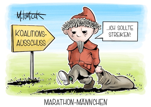 Cartoon: Marathon-Männchen (medium) by Mirco Tomicek tagged marathon,koalitionsausschuss,runde,zwei,koalition,ausschuss,ampel,ampelkoalition,spitzen,treffen,krisentreffen,krise,spd,grüne,fdp,kanzleramt,streik,streiken,warnstreik,sandmännchen,cartoon,karikatur,pressekarikatur,mirco,tomicek,marathon,koalitionsausschuss,runde,zwei,koalition,ausschuss,ampel,ampelkoalition,spitzen,treffen,krisentreffen,krise,spd,grüne,fdp,kanzleramt,streik,streiken,warnstreik,sandmännchen,cartoon,karikatur,pressekarikatur,mirco,tomicek