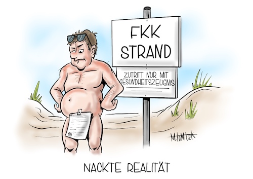 Cartoon: Nackte Realität (medium) by Mirco Tomicek tagged urlaub,reise,reisen,2020,ferien,urlauber,gesundheitszeugnis,gesundheit,zeugnis,gesundheitszertifikat,gesundheitsausweis,corona,covid19,gütersloh,virus,anstecken,nordsee,strand,ferienbeginn,cartoon,karikatur,mirco,tomicek,urlaub,reise,reisen,2020,ferien,urlauber,gesundheitszeugnis,gesundheit,zeugnis,gesundheitszertifikat,gesundheitsausweis,corona,covid19,gütersloh,virus,anstecken,nordsee,strand,ferienbeginn,cartoon,karikatur,mirco,tomicek