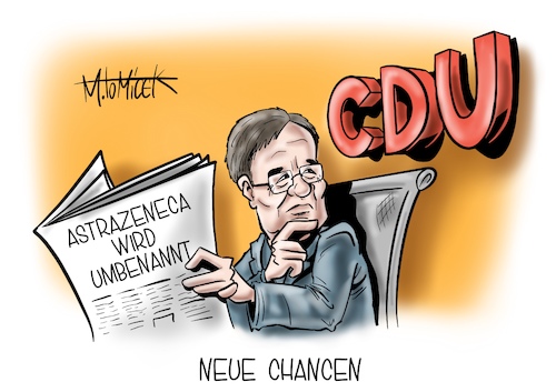 Cartoon: Neue Chancen (medium) by Mirco Tomicek tagged astrazeneca,vaxzevria,vermarktet,vermarkten,corona,impfstoff,coronaimpfstoff,impfstoffe,covid19,virus,pandemie,lockdown,geimpft,impfungen,umbenennen,umbenannt,neuer,name,namensänderung,geändert,cdu,csu,armin,laschet,umfragen,kanzlerfrage,kanzlerkandidat,kanzleramt,frage,image,imageproblem,pharma,medizin,cartoon,karikatur,pressekarikatur,mirco,tomicek,astrazeneca,vaxzevria,vermarktet,vermarkten,corona,impfstoff,coronaimpfstoff,impfstoffe,covid19,virus,pandemie,lockdown,geimpft,impfungen,umbenennen,umbenannt,neuer,name,namensänderung,geändert,cdu,csu,armin,laschet,umfragen,kanzlerfrage,kanzlerkandidat,kanzleramt,frage,image,imageproblem,pharma,medizin,cartoon,karikatur,pressekarikatur,mirco,tomicek