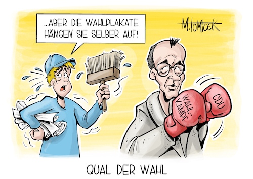 Cartoon: Qual der Wahl (medium) by Mirco Tomicek tagged cdu,parteitag,bundesparteitag,friedrich,merz,wiederwahl,kanzlerkandidat,gewalt,attacken,wahl,wahlkämpfer,wahlkampf,wahlplakate,politiker,angriffe,plakate,europawahl,karikatur,pressekarikatur,cartoon,mirco,tomicek,cdu,parteitag,bundesparteitag,friedrich,merz,wiederwahl,kanzlerkandidat,gewalt,attacken,wahl,wahlkämpfer,wahlkampf,wahlplakate,politiker,angriffe,plakate,europawahl,karikatur,pressekarikatur,cartoon,mirco,tomicek