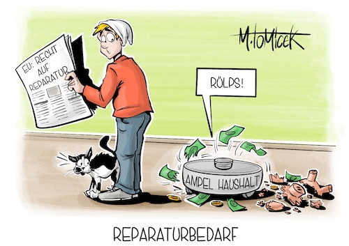 Cartoon: Reparaturbedarf (medium) by Mirco Tomicek tagged haushalt,bundeshaushalt,schulden,schuldenbremse,bundestag,ampel,koalition,regierung,eu,politiker,recht,auf,reparatur,finanzen,cartoon,karikatur,pressekarikatur,mirco,tomicek,haushalt,bundeshaushalt,schulden,schuldenbremse,bundestag,ampel,koalition,regierung,eu,politiker,recht,auf,reparatur,finanzen,cartoon,karikatur,pressekarikatur,mirco,tomicek