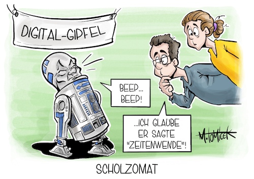 Cartoon: Scholzomat (medium) by Mirco Tomicek tagged zeitenwende,wort,des,jahres,olaf,scholz,kanzler,digital,gipfel,bundesregierung,digitalisierung,projekte,zukunft,berlin,star,wars,r2d2,cartoon,karikatur,pressekarikatur,mirco,tomicek,zeitenwende,wort,des,jahres,olaf,scholz,kanzler,digital,gipfel,bundesregierung,digitalisierung,projekte,zukunft,berlin,star,wars,r2d2,cartoon,karikatur,pressekarikatur,mirco,tomicek