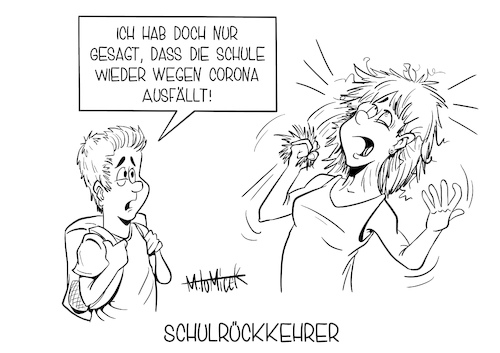 Cartoon: Schulrückkehrer (medium) by Mirco Tomicek tagged corona,schule,schüler,gymnasium,berlin,infiziert,virus,covid19,lehrer,lehrkräfte,test,coronatest,geschlossen,schließt,eltern,ausfälle,cartoon,karikatur,mirco,tomicek,corona,schule,schüler,gymnasium,berlin,infiziert,virus,covid19,lehrer,lehrkräfte,test,coronatest,geschlossen,schließt,eltern,ausfälle,cartoon,karikatur,mirco,tomicek