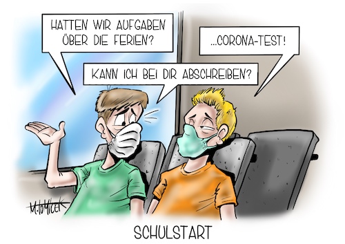 Cartoon: Schulstart (medium) by Mirco Tomicek tagged schulstart,schule,nrw,ferien,ferienende,sommerferien,sommer,urlaub,rückkehrer,reise,reiserückkehrer,schüler,lehrer,präsenzunterricht,unterricht,schulunterricht,cartoon,karikatur,pressekarikatur,mirco,tomicek,schulstart,schule,nrw,ferien,ferienende,sommerferien,sommer,urlaub,rückkehrer,reise,reiserückkehrer,schüler,lehrer,präsenzunterricht,unterricht,schulunterricht,cartoon,karikatur,pressekarikatur,mirco,tomicek