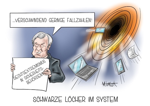 Cartoon: Schwarze Löcher im System (medium) by Mirco Tomicek tagged horst,seehofer,csu,bundesinnenminister,strukturelle,probleme,rechtsextremismus,rechts,extremismus,nazi,nazis,sicherheitsbehörden,behörden,sicherheit,polizei,behörde,chats,fallzahlen,einzelfälle,fälle,schwarzes,loch,löcher,daten,nobelpreis,physik,karikatur,cartoon,pressekarikatur,mirco,tomicek,horst,seehofer,csu,bundesinnenminister,strukturelle,probleme,rechtsextremismus,rechts,extremismus,nazi,nazis,sicherheitsbehörden,behörden,sicherheit,polizei,behörde,chats,fallzahlen,einzelfälle,fälle,schwarzes,loch,löcher,daten,nobelpreis,physik,karikatur,cartoon,pressekarikatur,mirco,tomicek