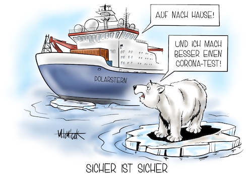 Cartoon: Sicher ist sicher (medium) by Mirco Tomicek tagged polarstern,polar,stern,expedition,forschungsschiff,schiff,forschung,hafen,bremen,bremerhaven,haven,eingelaufen,arktis,eisbär,eis,schnee,eisbrecher,eisbären,tiere,see,meer,corona,test,covid19,testen,infektion,virus,viren,karikatur,pressekarikatur,cartoon,mirco,tomicek,sicher,polarstern,polar,stern,expedition,forschungsschiff,schiff,forschung,hafen,bremen,bremerhaven,haven,eingelaufen,arktis,eisbär,eis,schnee,eisbrecher,eisbären,tiere,see,meer,corona,test,covid19,testen,infektion,virus,viren,karikatur,pressekarikatur,cartoon,mirco,tomicek