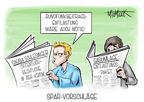 Cartoon: Spar-Vorschläge (medium) by Mirco Tomicek tagged steigende,energiepreise,druck,bundesregierung,entlastung,entlastungspaket,paket,gasumlage,gas,umlage,gaspreise,gasrechnung,uniper,causa,patricia,schlesinger,rbb,intendantin,rundfunkbeitrag,öffentlichrechtliche,wdr,rundfunk,kritik,sparen,cartoon,karikatur,pressekarikatur,mirco,tomicek,steigende,energiepreise,druck,bundesregierung,entlastung,entlastungspaket,paket,gasumlage,gas,umlage,gaspreise,gasrechnung,uniper,causa,patricia,schlesinger,rbb,intendantin,rundfunkbeitrag,öffentlichrechtliche,wdr,rundfunk,kritik,sparen,cartoon,karikatur,pressekarikatur,mirco,tomicek