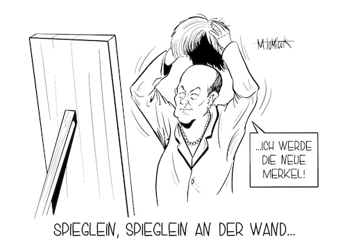 Cartoon: Spieglein Spieglein and er Wand (medium) by Mirco Tomicek tagged olaf,scholz,spd,kanzlerkandidat,kanzler,kanzlerin,kandidat,wahl,wahlkampf,2021,bundestagswahlkampf,angela,merkel,deutschland,kandidatur,finanzminister,vizekanzler,wumms,kanzlerfrage,karikatur,cartoon,mirco,tomicek,spieglein,olaf,scholz,spd,kanzlerkandidat,kanzler,kanzlerin,kandidat,wahl,wahlkampf,2021,bundestagswahlkampf,angela,merkel,deutschland,kandidatur,finanzminister,vizekanzler,wumms,kanzlerfrage,karikatur,cartoon,mirco,tomicek