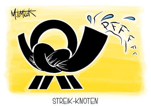 Cartoon: Streik-Knoten (medium) by Mirco Tomicek tagged deutsche,post,streik,streiks,kundgebung,stuttgart,briefe,posthorn,brief,pakete,paket,postbote,postboten,knoten,geld,gehalt,gehälter,lohn,karikatur,pressekarikatur,cartoon,mirco,tomicek,deutsche,post,streik,streiks,kundgebung,stuttgart,briefe,posthorn,brief,pakete,paket,postbote,postboten,knoten,geld,gehalt,gehälter,lohn,karikatur,pressekarikatur,cartoon,mirco,tomicek