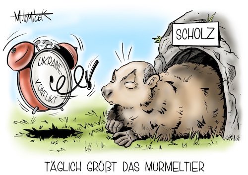 Cartoon: Täglich grüßt das Murmeltier (medium) by Mirco Tomicek tagged bundeskanzler,kanzler,olaf,scholz,treffen,präsidenten,wladimir,putin,russland,moskau,reise,reisen,ukraine,konflikt,ukrainekonflikt,truppen,murmeltier,wecker,cartoon,karikatur,pressekarikatur,mirco,tomicek,bundeskanzler,kanzler,olaf,scholz,treffen,präsidenten,wladimir,putin,russland,moskau,reise,reisen,ukraine,konflikt,ukrainekonflikt,truppen,murmeltier,wecker,cartoon,karikatur,pressekarikatur,mirco,tomicek