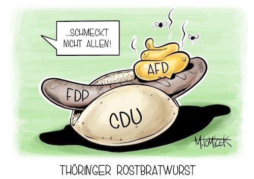 Cartoon: Thüringer Rostbratwurst (medium) by Mirco Tomicek tagged thüringen,cdu,fdp,afd,alternative,für,deutschland,grunderwerbsteuer,senkung,stimmen,regierung,landesregierung,abstimmung,thüringer,rostbratwurst,cartoon,karikatur,pressekarikatur,mirco,tomicek,thüringen,cdu,fdp,afd,alternative,für,deutschland,grunderwerbsteuer,senkung,stimmen,regierung,landesregierung,abstimmung,thüringer,rostbratwurst,cartoon,karikatur,pressekarikatur,mirco,tomicek