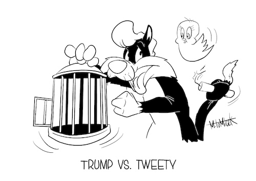 Cartoon: Trump vs. Tweety (medium) by Mirco Tomicek tagged donald,trump,twitter,tweety,sylvester,looney,toons,amerika,usa,social,media,us,donald,trump,twitter,tweety,sylvester,looney,toons,amerika,usa,social,media,us