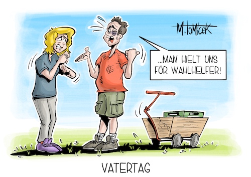 Cartoon: Vatertag (medium) by Mirco Tomicek tagged vatertag,vater,väter,vatertagwanderung,christihimmelfahrt,europawahl,wahl,wahlen,europa,attacken,angriffe,attacke,politiker,politikerinnen,wahlhelfer,wahlplakate,giffey,konsequenzen,politik,wähler,karikatur,pressekarikatur,cartoon,mirco,tomicek,vatertag,vater,väter,vatertagwanderung,christihimmelfahrt,europawahl,wahl,wahlen,europa,attacken,angriffe,attacke,politiker,politikerinnen,wahlhelfer,wahlplakate,giffey,konsequenzen,politik,wähler,karikatur,pressekarikatur,cartoon,mirco,tomicek