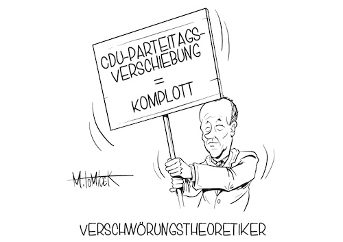 Cartoon: Verschwörungstheoretiker (medium) by Mirco Tomicek tagged cdu,parteitag,partei,tag,corona,covid19,verschoben,verschieben,friedrich,merz,kandidat,parteivorstand,akk,annegred,kramp,karrenbauer,armin,laschet,verschwörung,verschwörungstheoretiker,karikatur,pressekarikatur,cartoon,mirco,tomicek,cdu,parteitag,partei,tag,corona,covid19,verschoben,verschieben,friedrich,merz,kandidat,parteivorstand,akk,annegred,kramp,karrenbauer,armin,laschet,verschwörung,verschwörungstheoretiker,karikatur,pressekarikatur,cartoon,mirco,tomicek