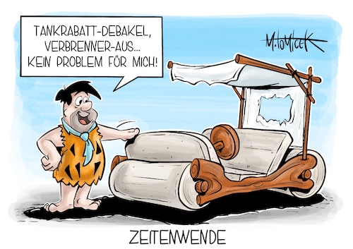 Cartoon: Zeitenwende (medium) by Mirco Tomicek tagged wirtschaftsminister,robert,habeck,kartellrecht,kartell,sprit,hohe,spritpreise,preis,preise,benzin,öl,diesel,benzinpreise,dieselpreise,tankstellen,tankstelle,zeitenwende,verbrenner,aus,elektroauto,auto,flintstones,feuerstein,cartoon,karikatur,pressekarikatur,mirco,tomicek,wirtschaftsminister,robert,habeck,kartellrecht,kartell,sprit,hohe,spritpreise,preis,preise,benzin,öl,diesel,benzinpreise,dieselpreise,tankstellen,tankstelle,zeitenwende,verbrenner,aus,elektroauto,auto,flintstones,feuerstein,cartoon,karikatur,pressekarikatur,mirco,tomicek