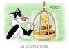 Cartoon: Am seidenen Faden (small) by Mirco Tomicek tagged sicherheitskonferenz,münchen,sicherheit,konferenz,krieg,ukraine,russland,gazastreifen,nahost,unsicher,nato,un,sylvester,tweety,looney,tunes,karikatur,pressekarikatur,cartoon,mirco,tomicek