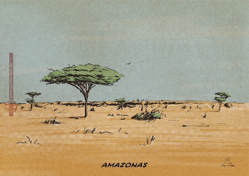 Cartoon: Amazonas Trockensteppe (medium) by Guido Kuehn tagged amazonas,klimawandel,fleisch,wüste,umwelt,bolzonaro,erde,ökosystem,artenvielfalt,amazonas,klimawandel,fleisch,wüste,umwelt,bolzonaro,erde,ökosystem,artenvielfalt