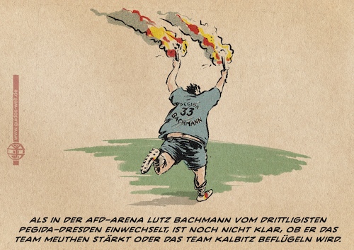 Cartoon: bachmann wechselt zur afd (medium) by Guido Kuehn tagged pegida,bachmann,afd,meuthen,kalbitz,pegida,bachmann,afd,meuthen,kalbitz