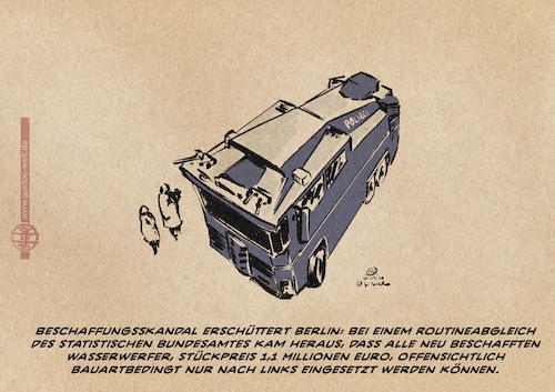 Cartoon: Beschaffungsskandal (medium) by Guido Kuehn tagged wasserwerfer,nazis,demo,reichsbürger,afd,linke,autonome,wasserwerfer,nazis,demo,reichsbürger,afd,linke,autonome