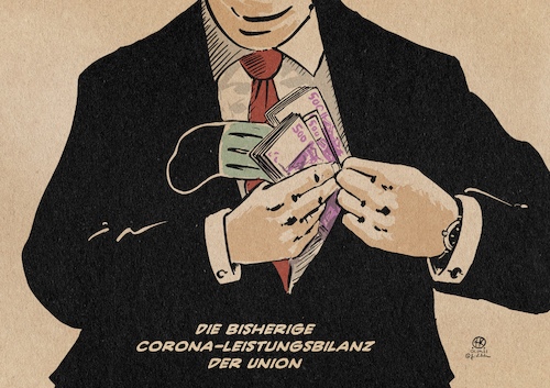 Cartoon: Corona-Leistungsbilanz (medium) by Guido Kuehn tagged union,cdu,csu,corona,covid,masken,bestechung,ehrenerklärung,union,cdu,csu,corona,covid,masken,bestechung,ehrenerklärung