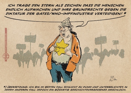 Cartoon: COVIDIOTEN (medium) by Guido Kuehn tagged covid19,judenstern,impfgegner