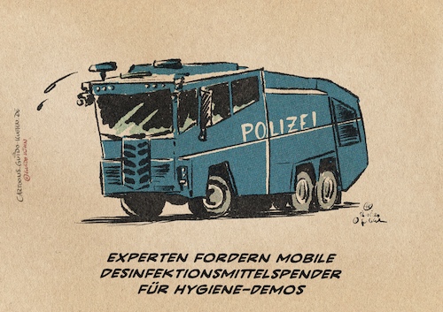 Cartoon: desinfektionsmittelspender (medium) by Guido Kuehn tagged covid19,corona,hygiene,demo,covid19,corona,hygiene,demo,polizei,desinfektion,virus,gesundheit