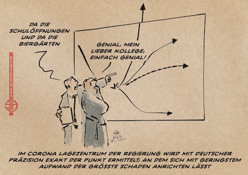 Cartoon: Deutsche Präzision (medium) by Guido Kuehn tagged corona,covid,b117,lockerungen,corona,covid,b117,lockerungen