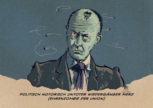 Cartoon: Ehrenzombie (medium) by Guido Kuehn tagged merz,union,cdu,vorsitz,zombie,untoter,wiedergänger,merz,union,cdu,vorsitz,zombie,untoter,wiedergänger