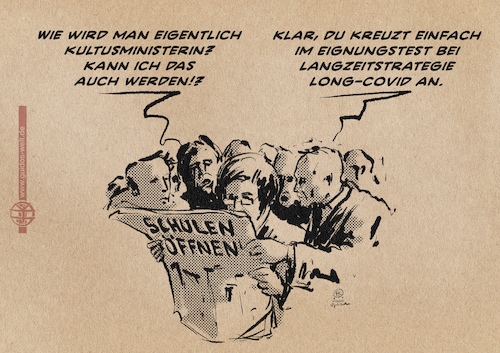 Cartoon: Langzeitstrategie (medium) by Guido Kuehn tagged corona,covid,b117,kmk,kultusminsiter,schulen,schulöffnung,corona,covid,b117,kmk,kultusminsiter,schulen,schulöffnung