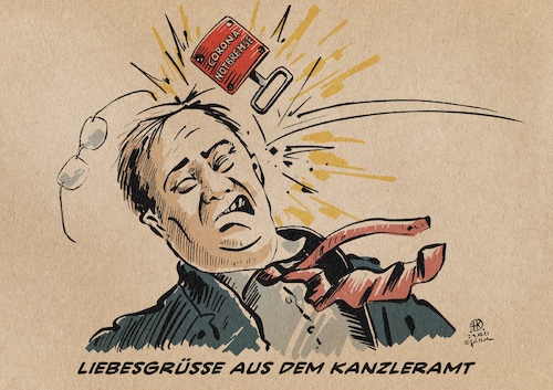 Cartoon: Liebesgrüße aus dem Kanzleramt (medium) by Guido Kuehn tagged merkel,anne,will,laschet,corona,covid,notbremse,nrw,lockerungen,modellregionen,merkel,anne,will,laschet,corona,covid,notbremse,nrw,lockerungen,modellregionen