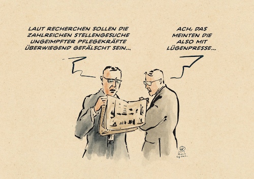 Cartoon: Lügenpresse (medium) by Guido Kuehn tagged querdenker,impfzwang,impfpflicht,pflege,medizin,stennegesuch,ungeimpft,querdenker,impfzwang,impfpflicht,pflege,medizin,stennegesuch,ungeimpft