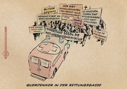 Cartoon: Querdenker in der Rettungsgasse (medium) by Guido Kuehn tagged querdenker,corona,querdenker,corona