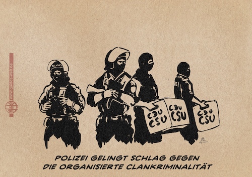 Cartoon: Schlag gegen Clankriminalität (medium) by Guido Kuehn tagged nüsslein,amthor,scheuer,schäuble,kohl,guttenberg,kloeckner,union,clankriminalität,korruption,nüsslein,amthor,scheuer,schäuble,kohl,guttenberg,kloeckner,union,clankriminalität,korruption