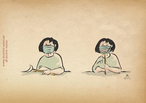 Cartoon: smile (medium) by Guido Kuehn tagged masks,corona,covid19,pandemia,masks,corona,covid19,pandemia,masken,smile,lächeln,kind,frau,pandemie