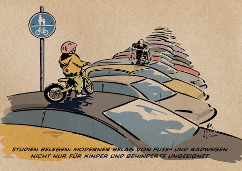 Cartoon: Studien (medium) by Guido Kuehn tagged mobilität,radwege,fußwege,fußgänger,parken,autos,pkw,wildparker,mobilität,radwege,fußwege,fußgänger,parken,autos,pkw,wildparker