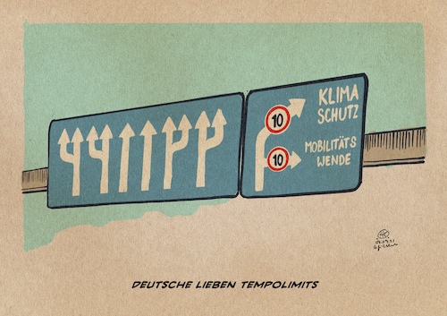 Cartoon: Tempolimits (medium) by Guido Kuehn tagged klima,umwelt,mobilität,wende,klima,umwelt,mobilität,wende