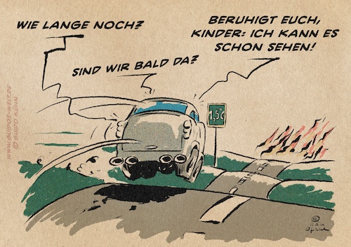 Cartoon: Wir sind bald da. (medium) by Guido Kuehn tagged klima,katastrophe,klima,katastrophe